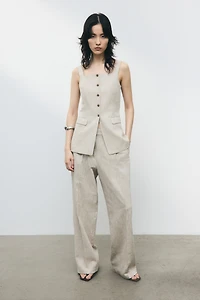 Wide-Leg Linen-Blend Pants