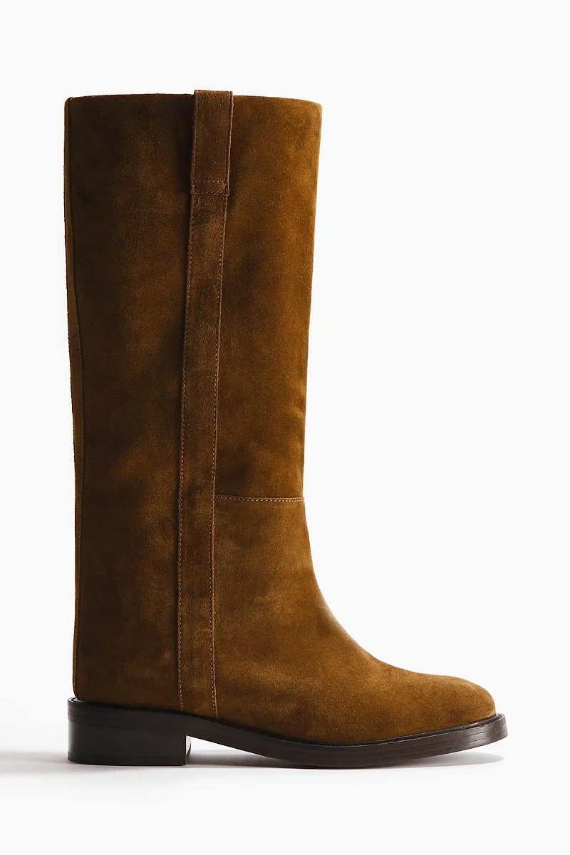 Bottes au genou en cuir velours fendu
