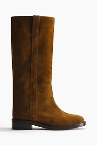 Bottes au genou en cuir velours fendu