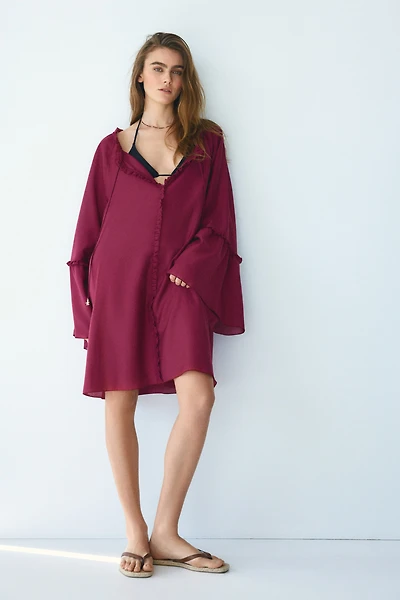 Trumpet-Sleeved Tunic Dress