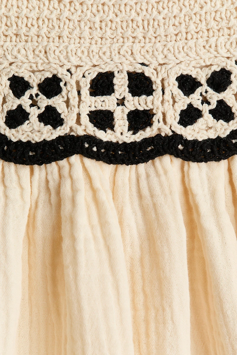 Crochet-look-detail muslin dress