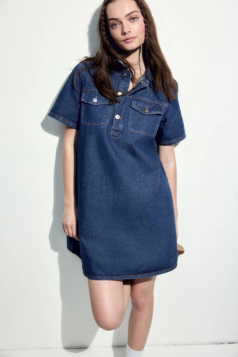 Short-Sleeved Denim Dress