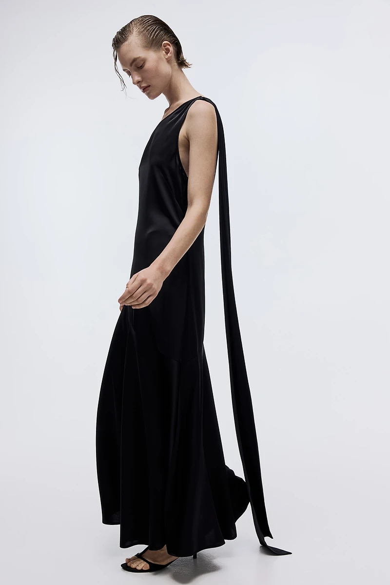 Scarf-Detail Satin Dress