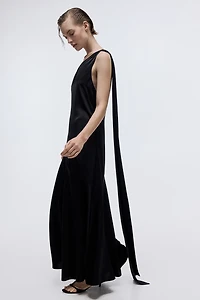 Scarf-Detail Satin Dress