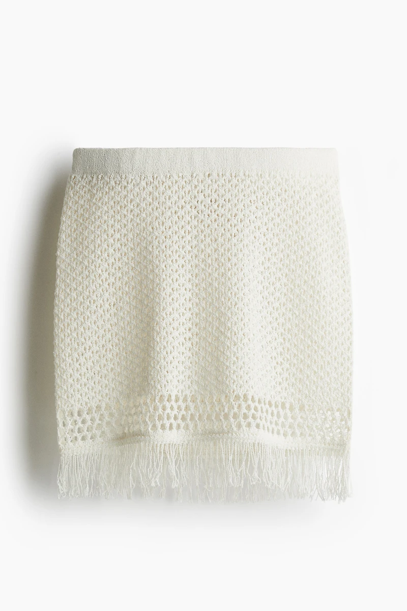 Fringe-Trimmed Pointelle-Knit Skirt