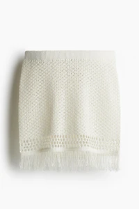 Fringe-Trimmed Pointelle-Knit Skirt