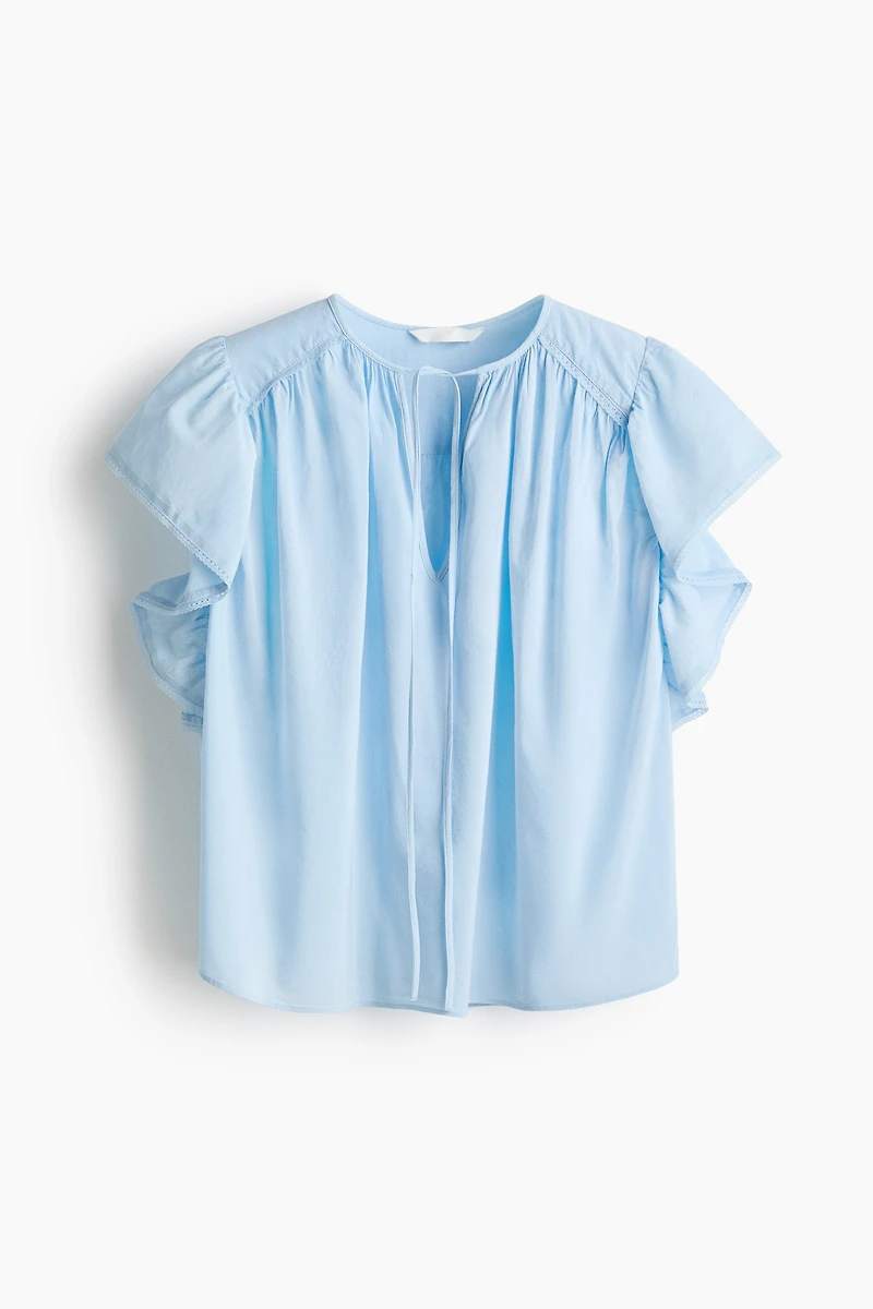 Flutter-Sleeved Lace-Trimmed Blouse