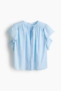 Flutter-Sleeved Lace-Trimmed Blouse
