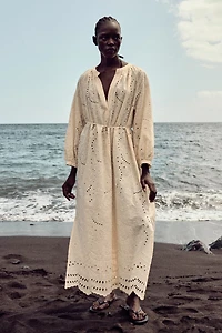 Eyelet-Embroidered Dress with Tie Belt