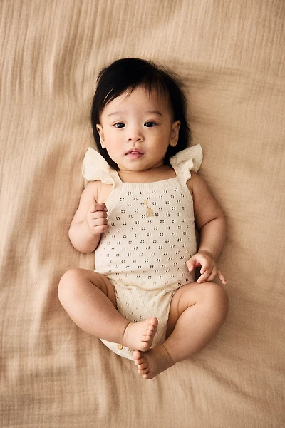 Pointelle-Knit Romper Suit