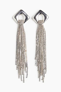 Longues boucles d'oreilles avec chaînes à strass