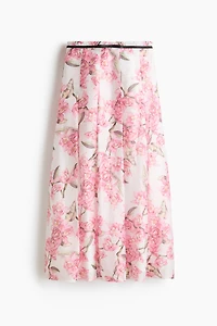 Linen-Blend Pleated Skirt