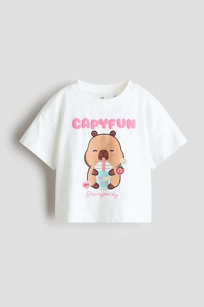 Cotton T-Shirt with Printed Motif