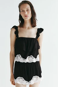 Lace-Trimmed Pajama Shorts