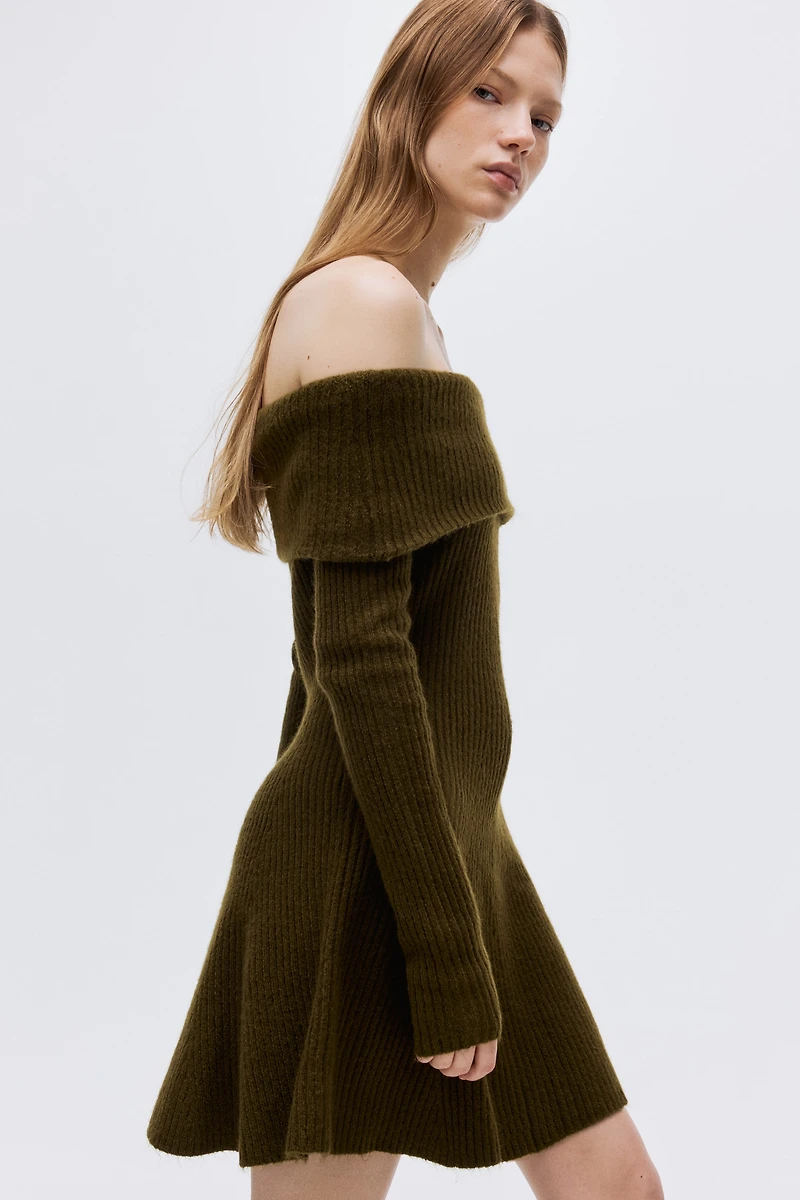 Rib-Knit Off-the-Shoulder Dress