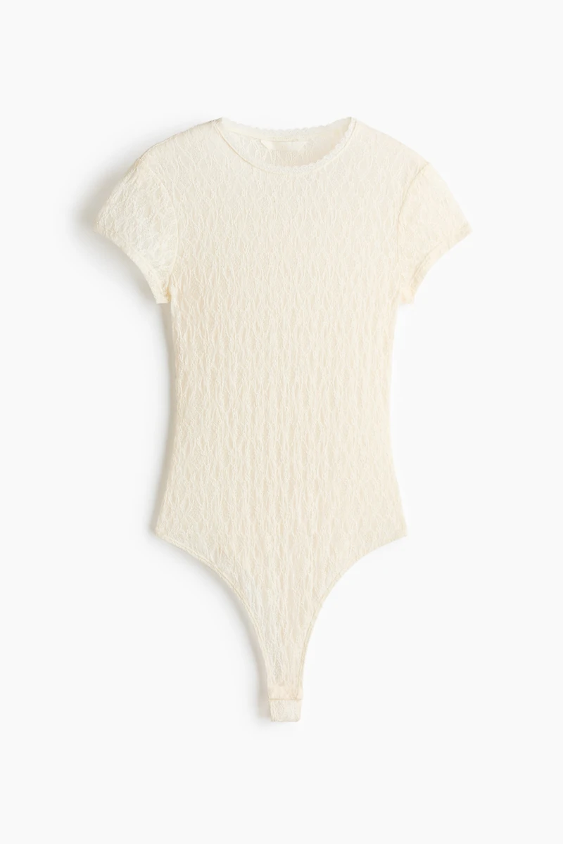 Lace-Look Jersey Thong Bodysuit