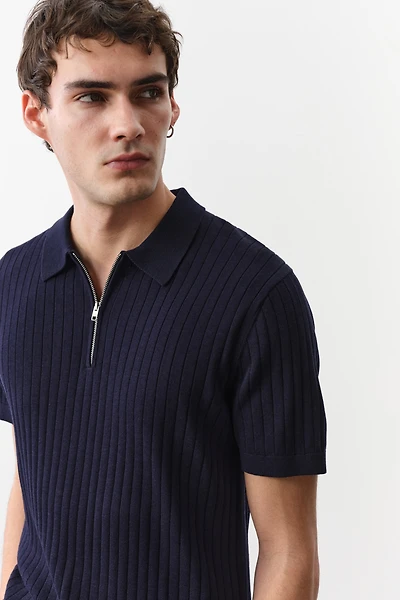 Slim-Fit Rib-Knit Polo Shirt