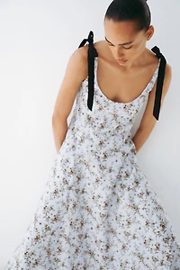 Flared Dress with Tie Shoulder Straps