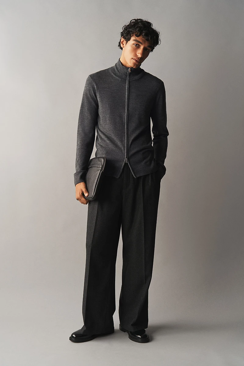 Slim Fit Merino Wool Cardigan with Zipper