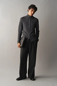 Slim Fit Merino Wool Cardigan with Zipper