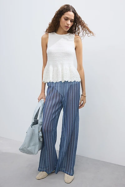 Wide-Leg Open-Knit Pants