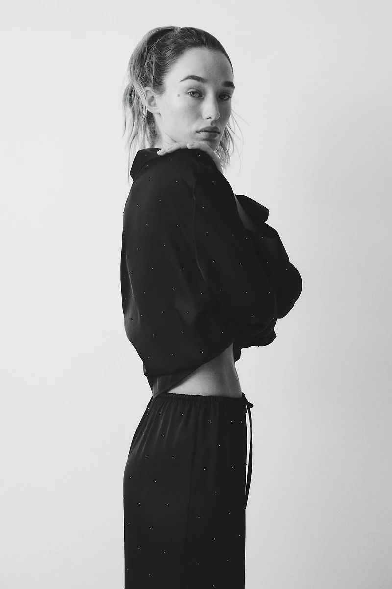 Embellished Satin Pajama Pants