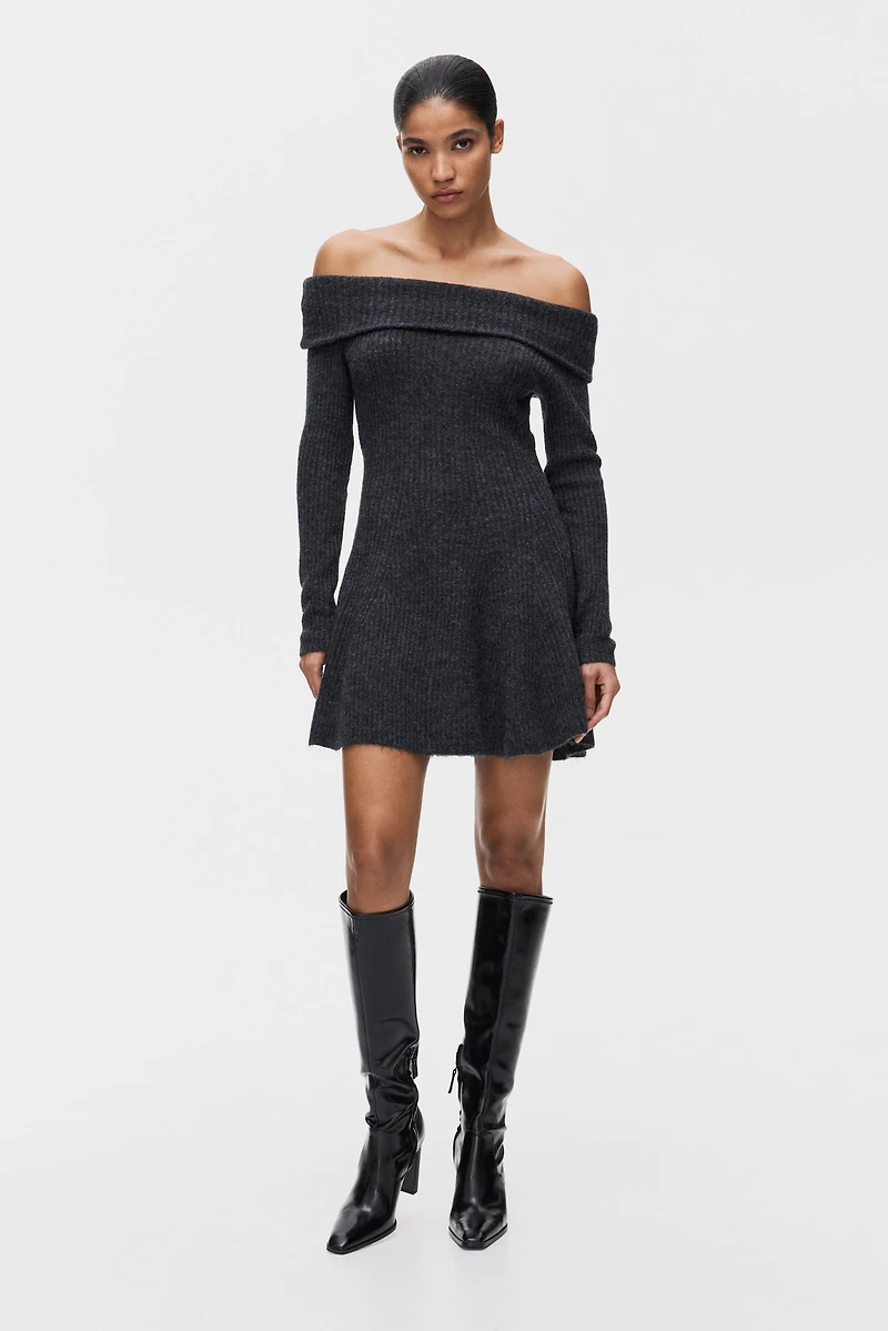 Rib-Knit Off-the-Shoulder Dress