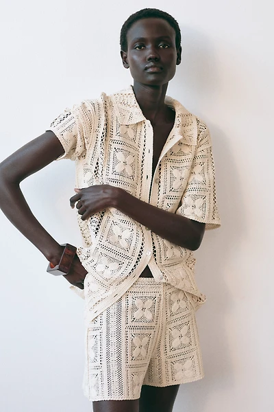 Crochet-Look Silk-Blend Shorts