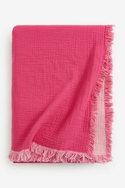 Fringed Cotton Muslin Bedspread