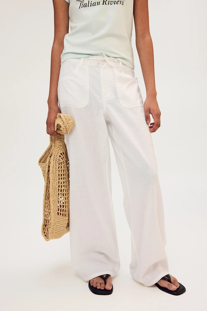 Wide-Leg Cotton Pants