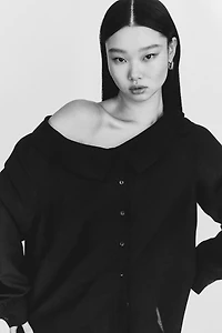 Linen-blend off-the-shoulder shirt