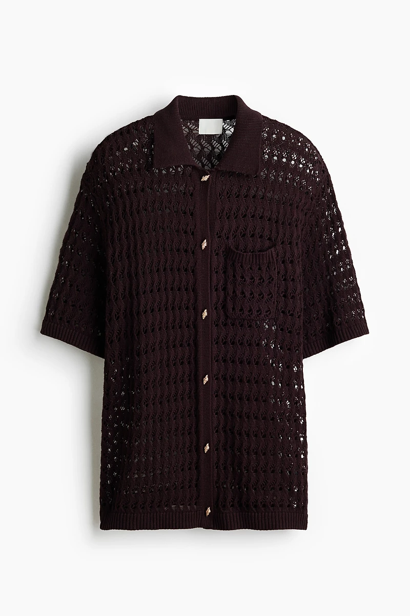 Crochet-Look Cotton Cardigan