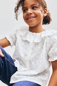 Flounce-Collar Embroidered Blouse