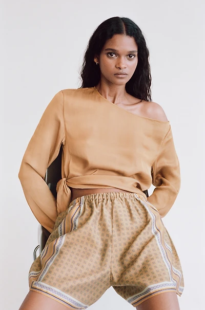 One-Shoulder Tie-Detail Top