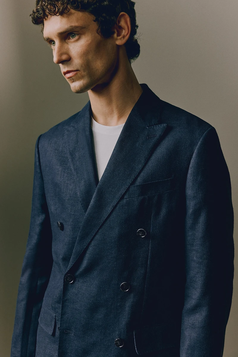 Relaxed-Fit Double-Breasted Linen-Blend Jacket