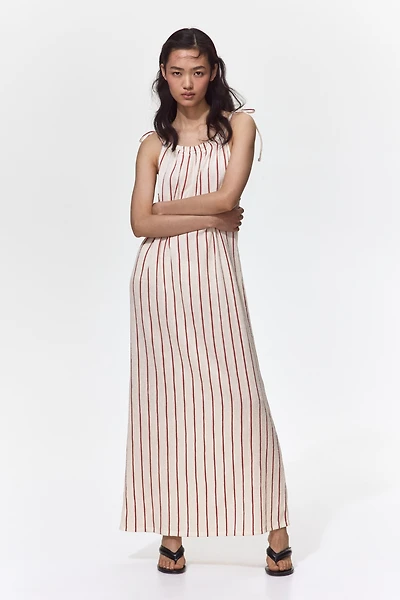 Crinkled Dress with Tie Shoulder Straps