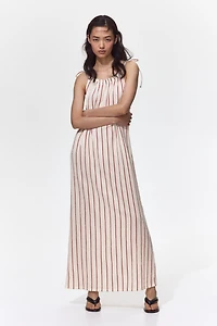 Crinkled Dress with Tie Shoulder Straps