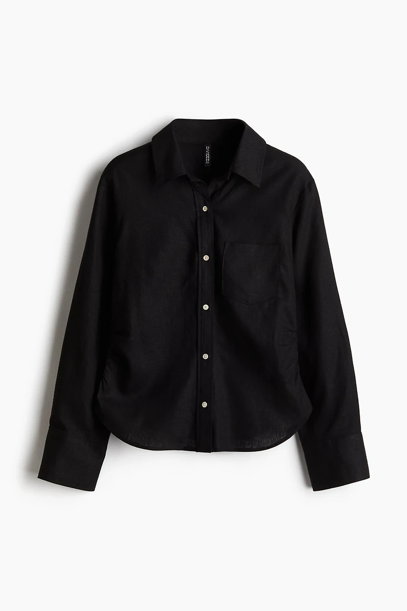 Gathered linen-blend shirt