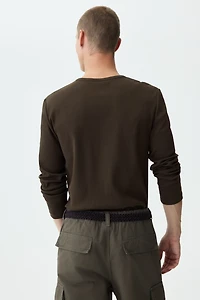 Slim-Fit Ribbed Henley Shirt