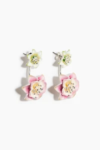 Boucles d'oreilles doubles avec détails floraux