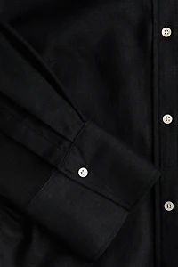 Gathered linen-blend shirt