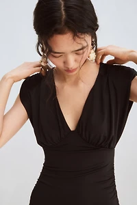 Draped Dress with Shoulder Pads