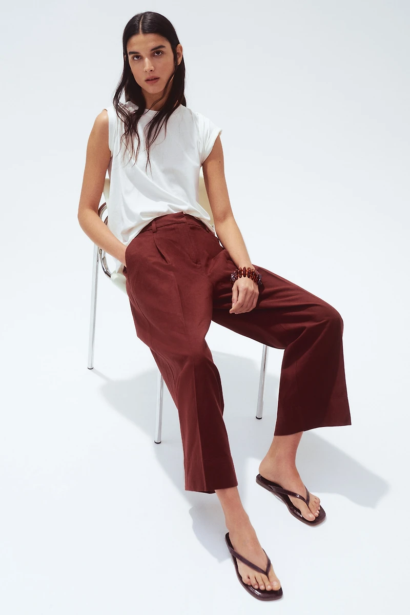 Wide-Leg Linen-Blend Pants