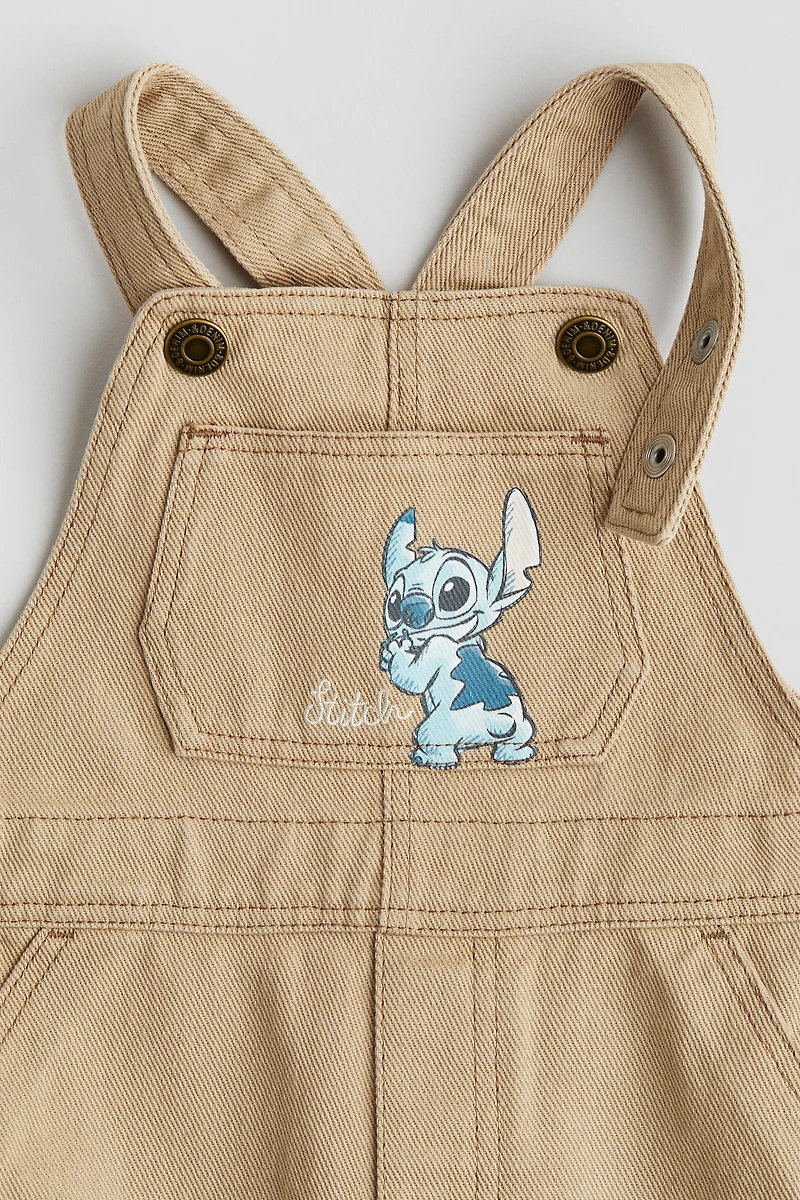 Motif-Detail Twill Overalls