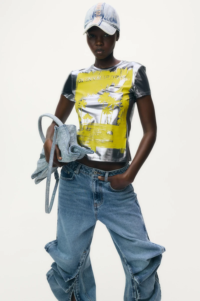 T-shirt métallisé et imprimé