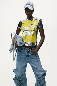 T-shirt métallisé et imprimé