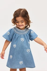 Embroidered-Detail Denim Dress