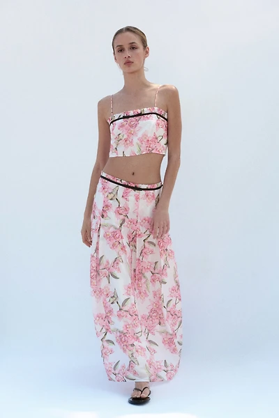 Linen-Blend Pleated Skirt
