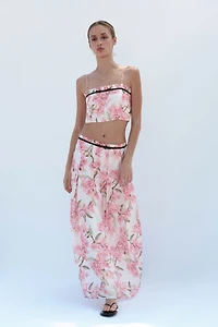 Linen-Blend Pleated Skirt