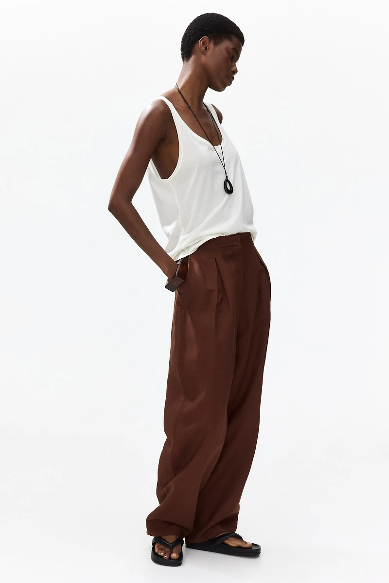 Pantalon tonneau en lin mélangé